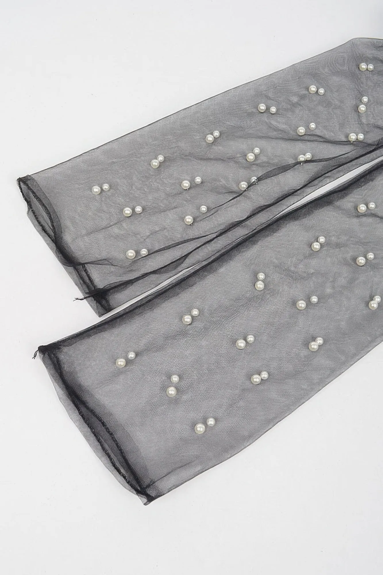 Mesh Long Gloves with Pearl details