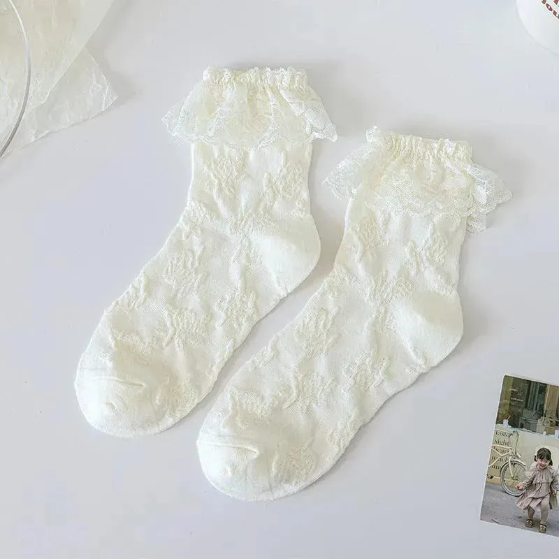 Milk White Lolita Socks with Ruffle | Cute Frilly Socks | Kawaii Socks