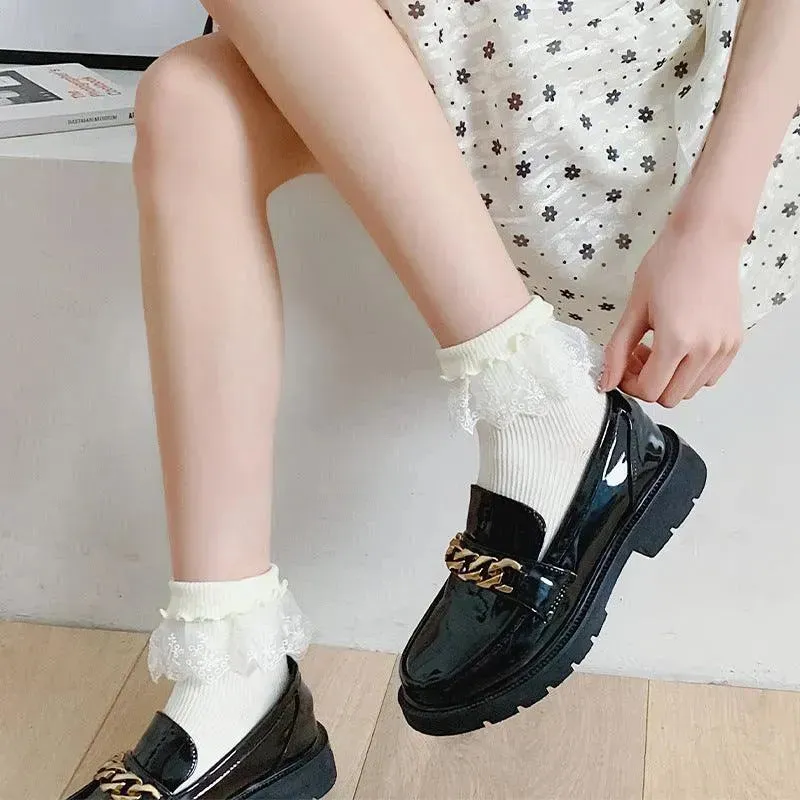 Milk White Lolita Socks with Ruffle | Cute Frilly Socks | Kawaii Socks