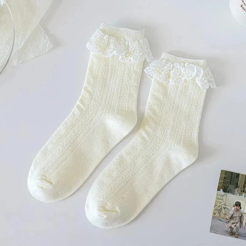 Milk White Lolita Socks with Ruffle | Cute Frilly Socks | Kawaii Socks