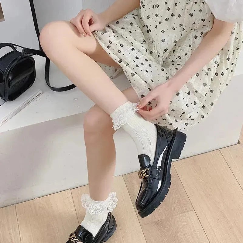 Milk White Lolita Socks with Ruffle | Cute Frilly Socks | Kawaii Socks