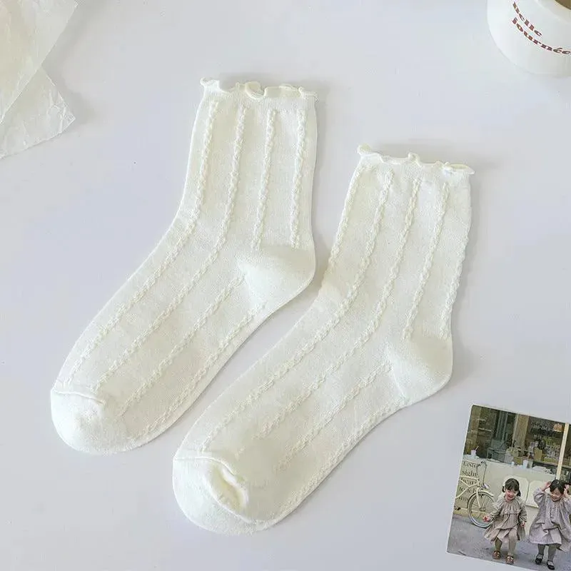 Milk White Lolita Socks with Ruffle | Cute Frilly Socks | Kawaii Socks