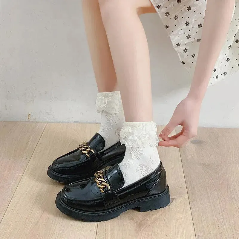 Milk White Lolita Socks with Ruffle | Cute Frilly Socks | Kawaii Socks