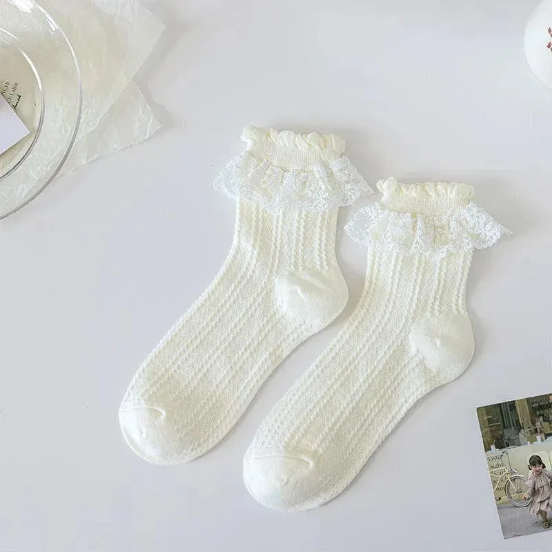 Milk White Lolita Socks with Ruffle | Cute Frilly Socks | Kawaii Socks
