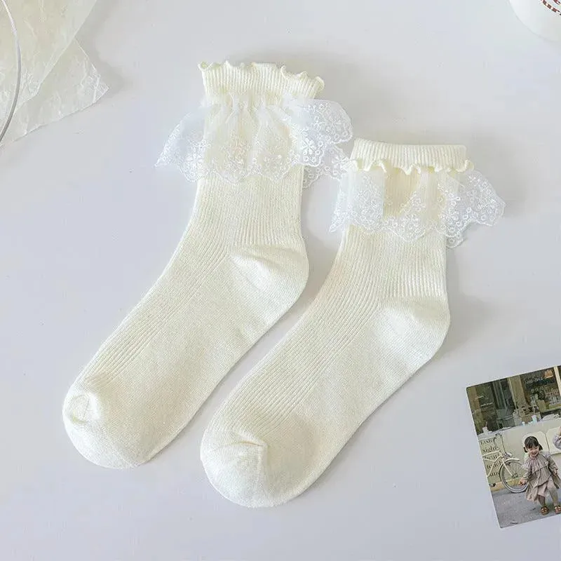 Milk White Lolita Socks with Ruffle | Cute Frilly Socks | Kawaii Socks