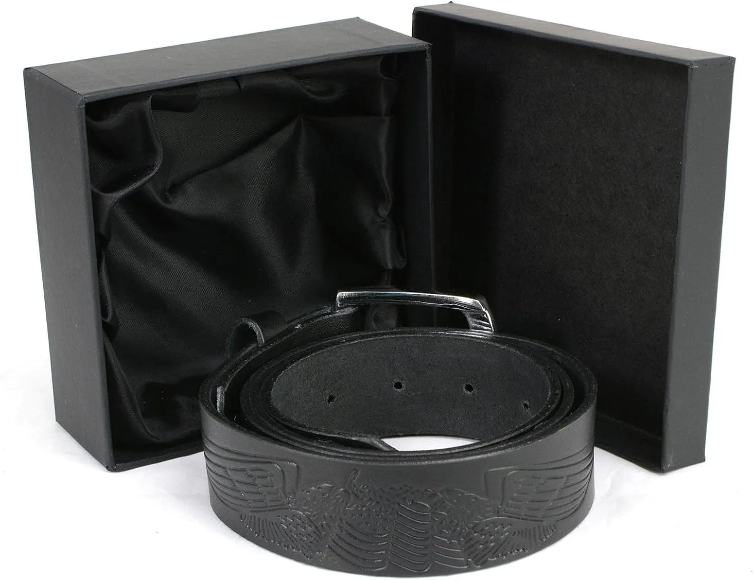 Milwaukee Leather MP7122 Men's Engine Block & Wings - Black Leather Belt w/Interchangeable Buckle - 1.5 inches Wide