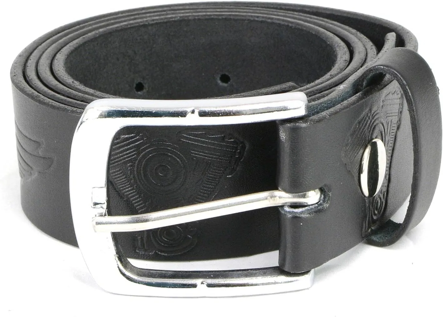Milwaukee Leather MP7122 Men's Engine Block & Wings - Black Leather Belt w/Interchangeable Buckle - 1.5 inches Wide