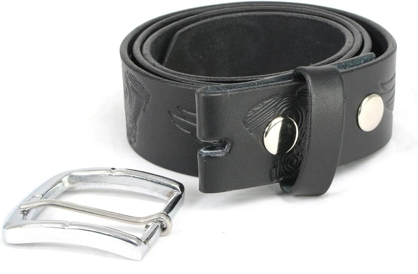 Milwaukee Leather MP7122 Men's Engine Block & Wings - Black Leather Belt w/Interchangeable Buckle - 1.5 inches Wide
