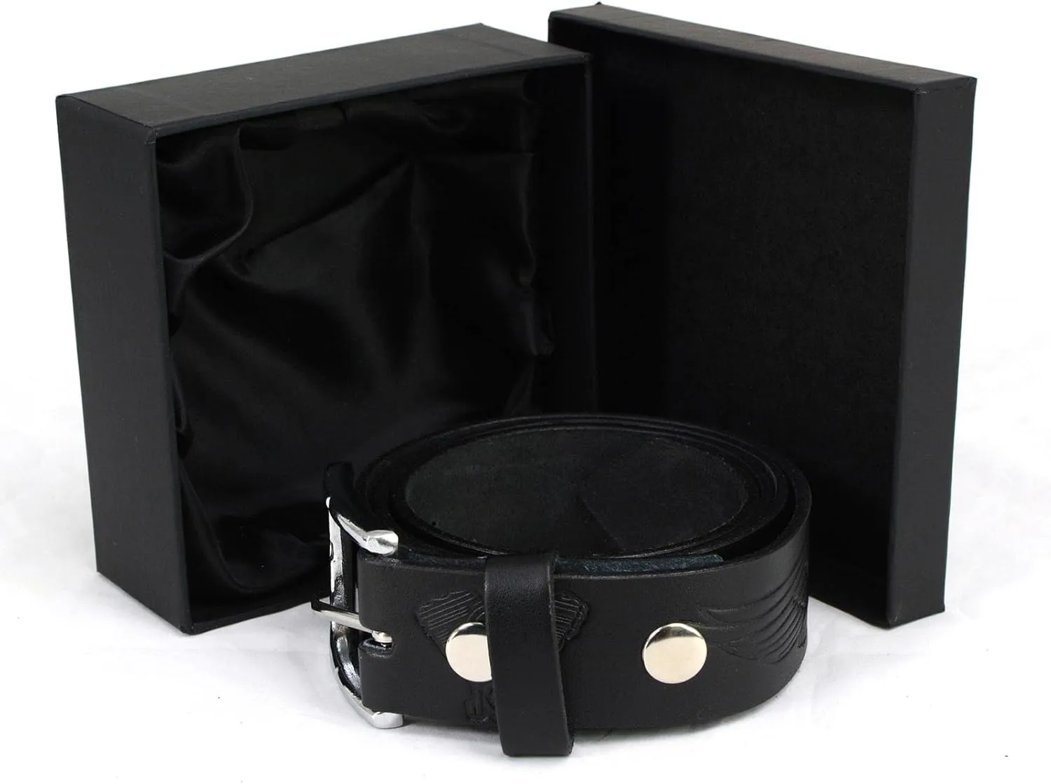 Milwaukee Leather MP7122 Men's Engine Block & Wings - Black Leather Belt w/Interchangeable Buckle - 1.5 inches Wide