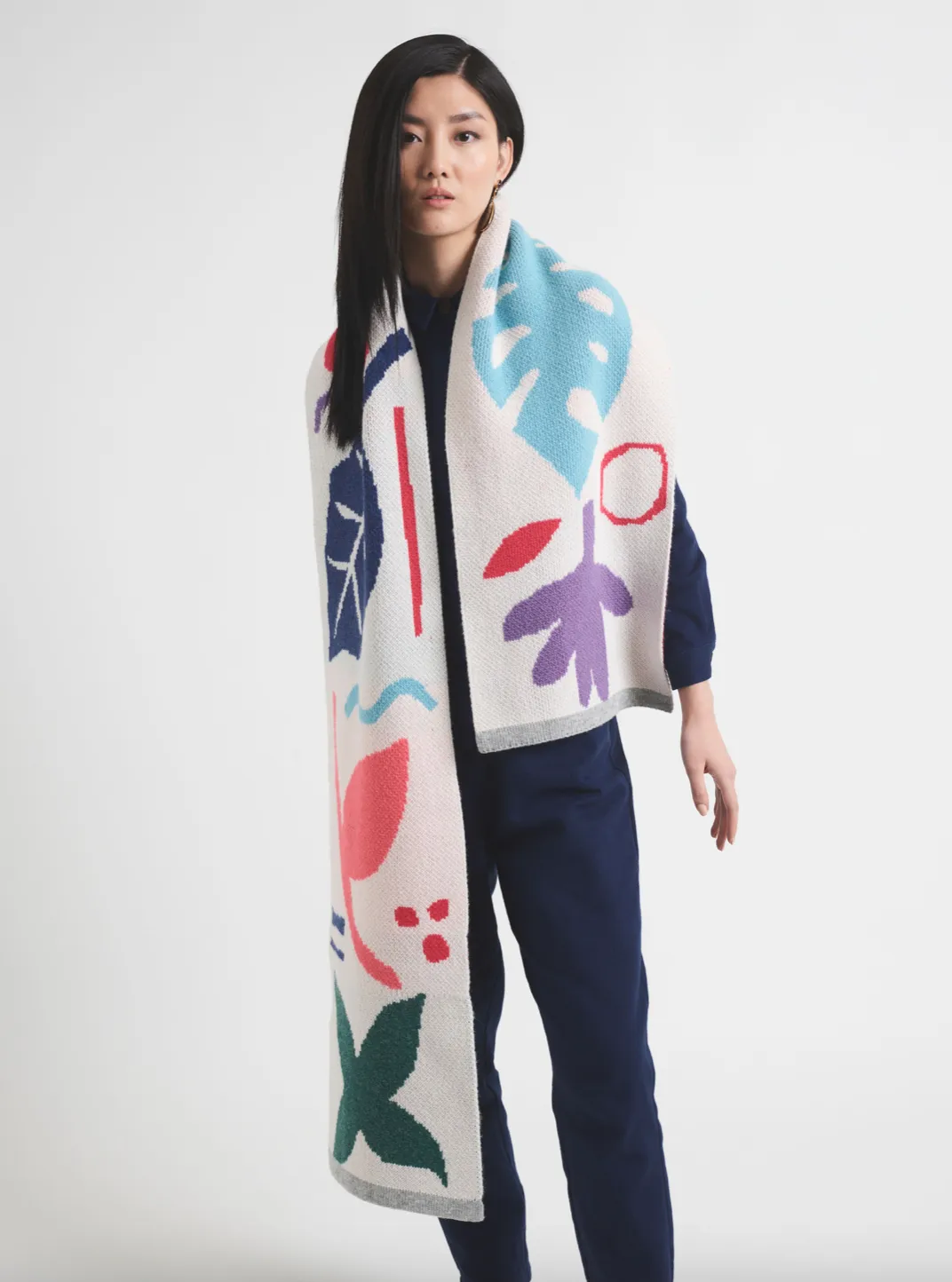 Miss Pompom Botanical Cream Wool Scarf