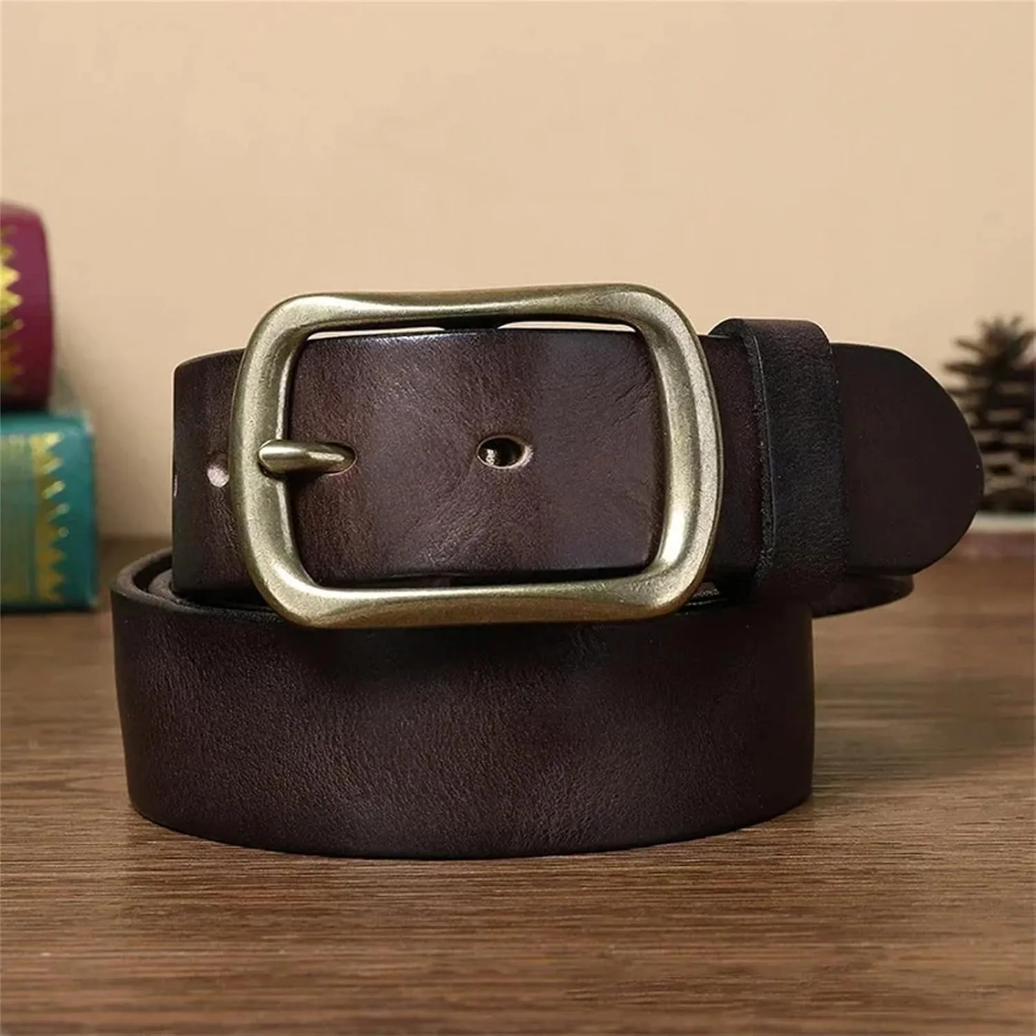 Mnjyihy Men's Fashion Copper Buckle Genuine Leather Belts Jeans Belts For Men Business Belt