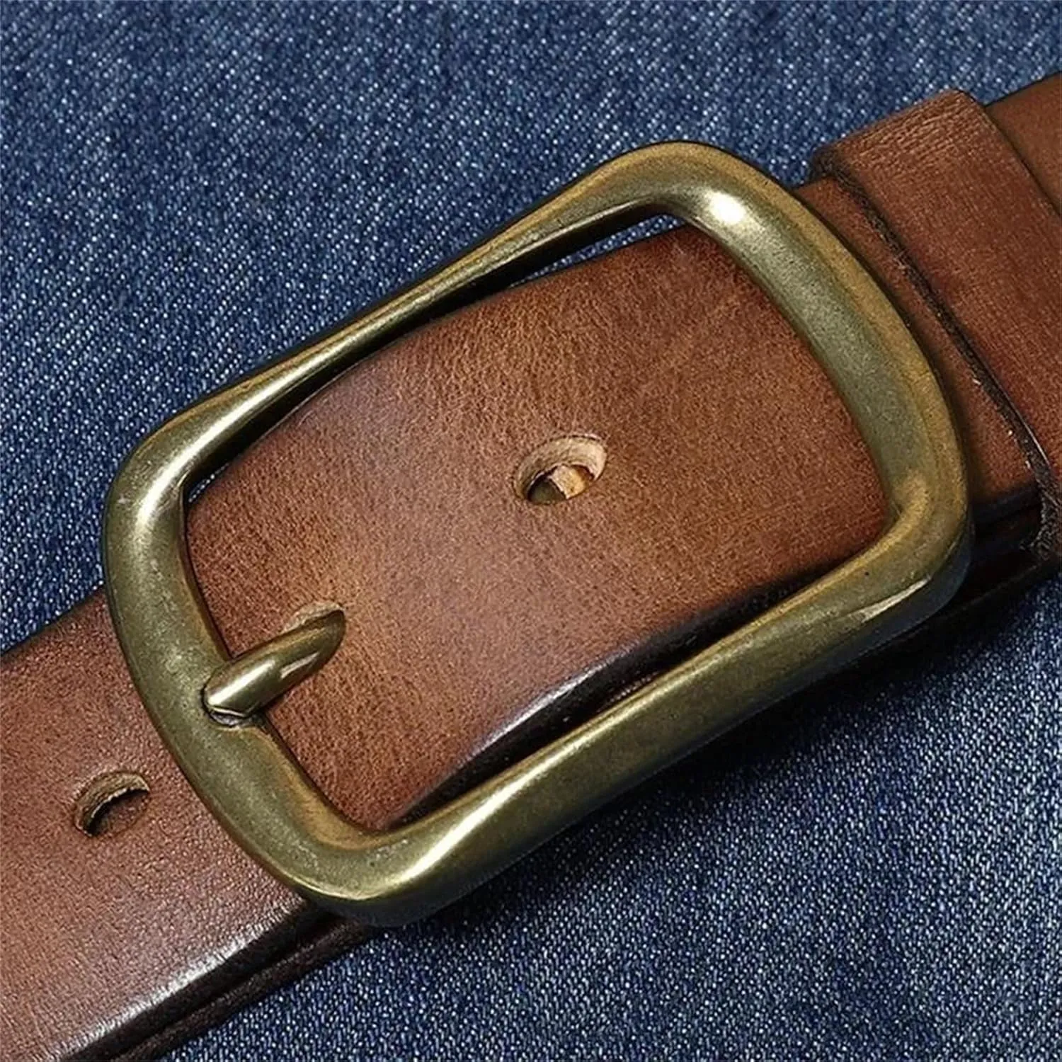 Mnjyihy Men's Fashion Copper Buckle Genuine Leather Belts Jeans Belts For Men Business Belt