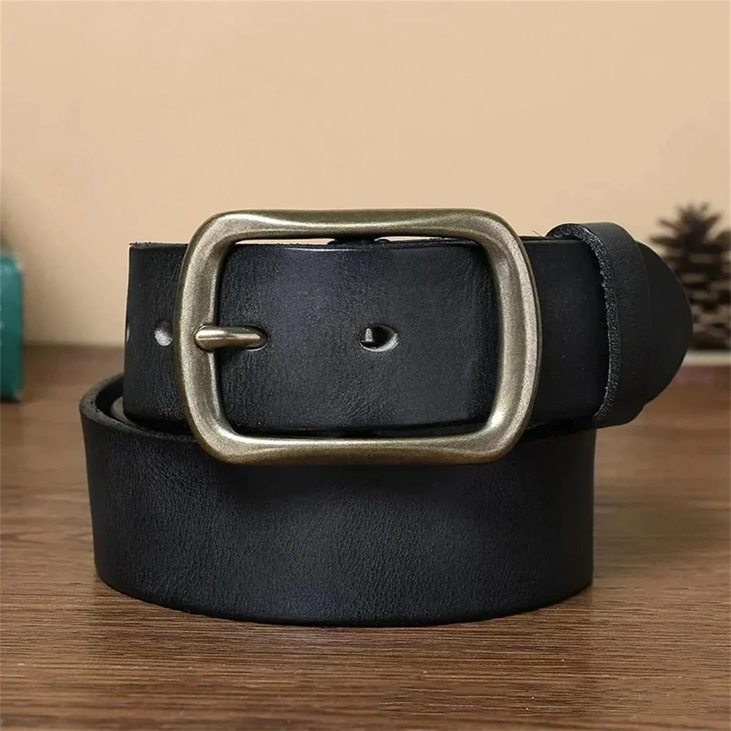 Mnjyihy Men's Fashion Copper Buckle Genuine Leather Belts Jeans Belts For Men Business Belt