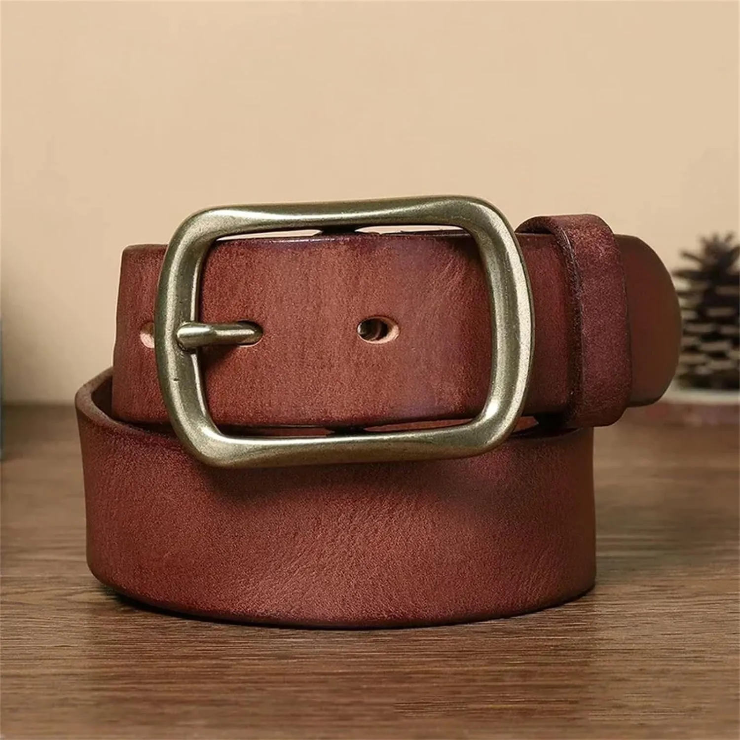 Mnjyihy Men's Fashion Copper Buckle Genuine Leather Belts Jeans Belts For Men Business Belt