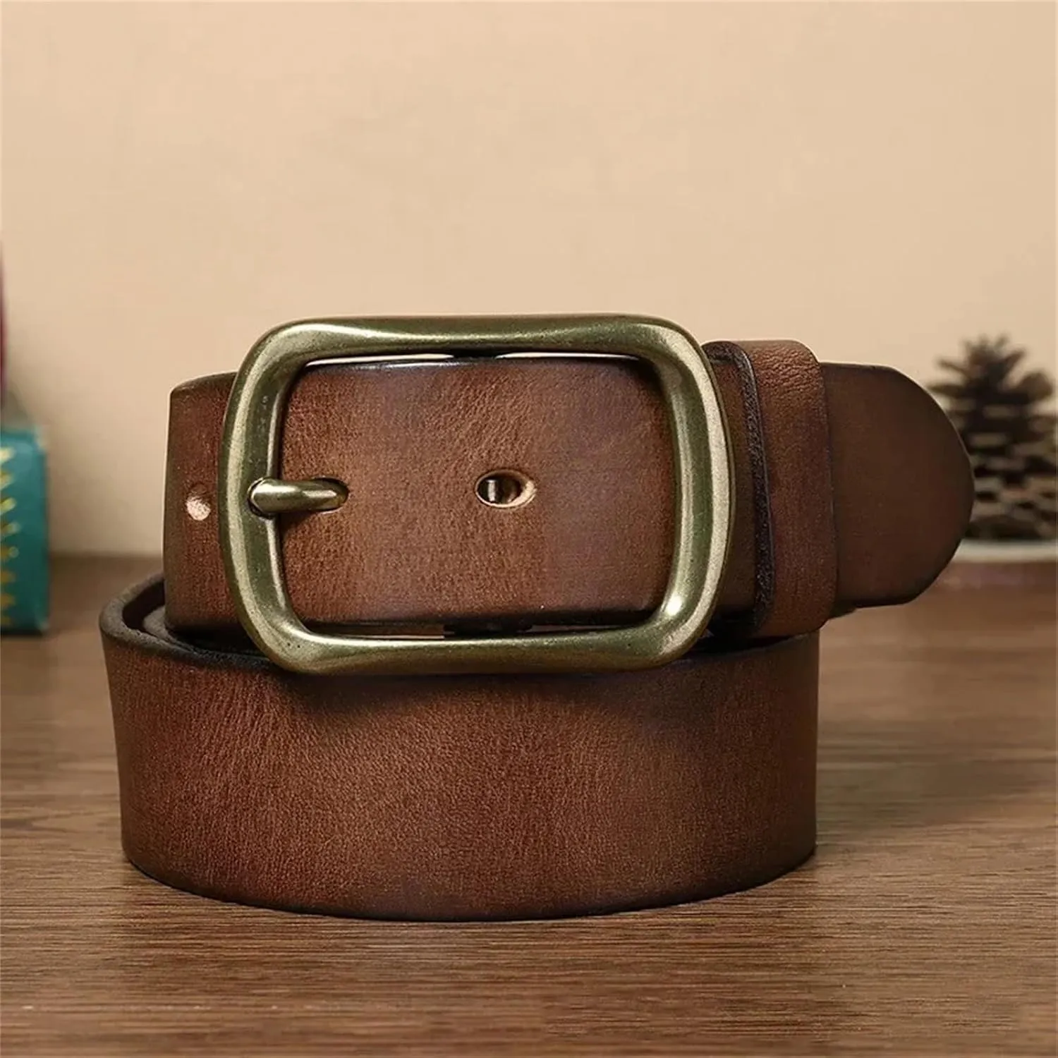 Mnjyihy Men's Fashion Copper Buckle Genuine Leather Belts Jeans Belts For Men Business Belt