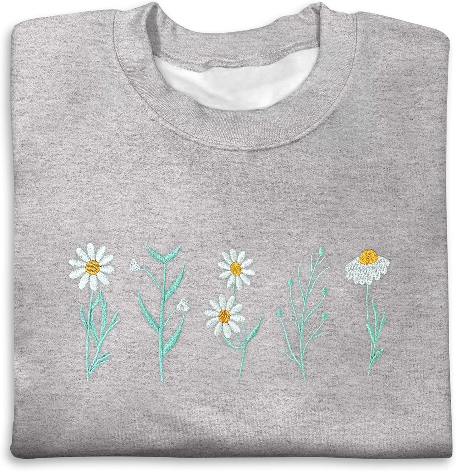 NACRE APPAREL Daisy Lover Embroidered Sweatshirt Wildflowers Crewneck Flower Embroidery Botanical Plant