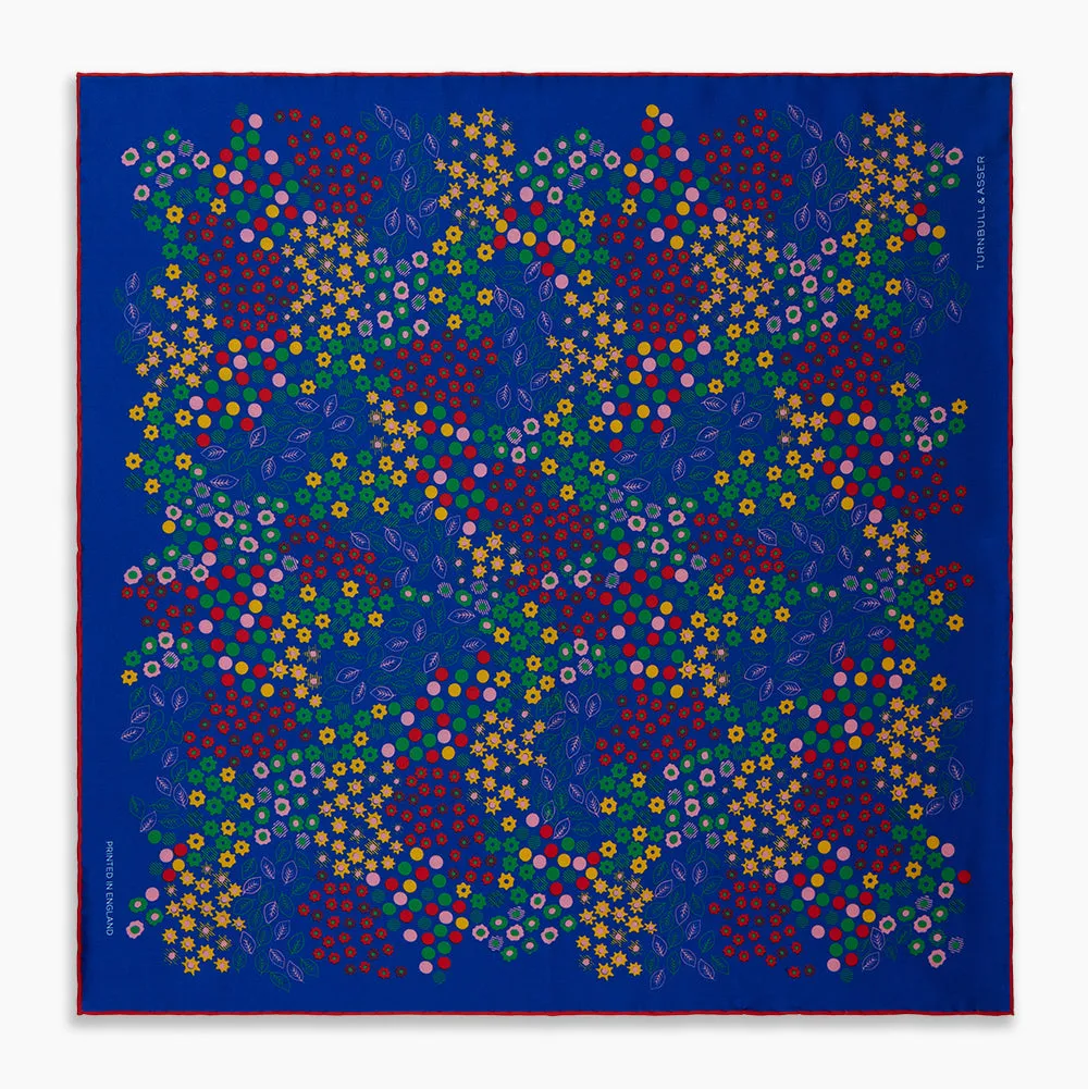Navy Abstract Floral Silk Pocket Square