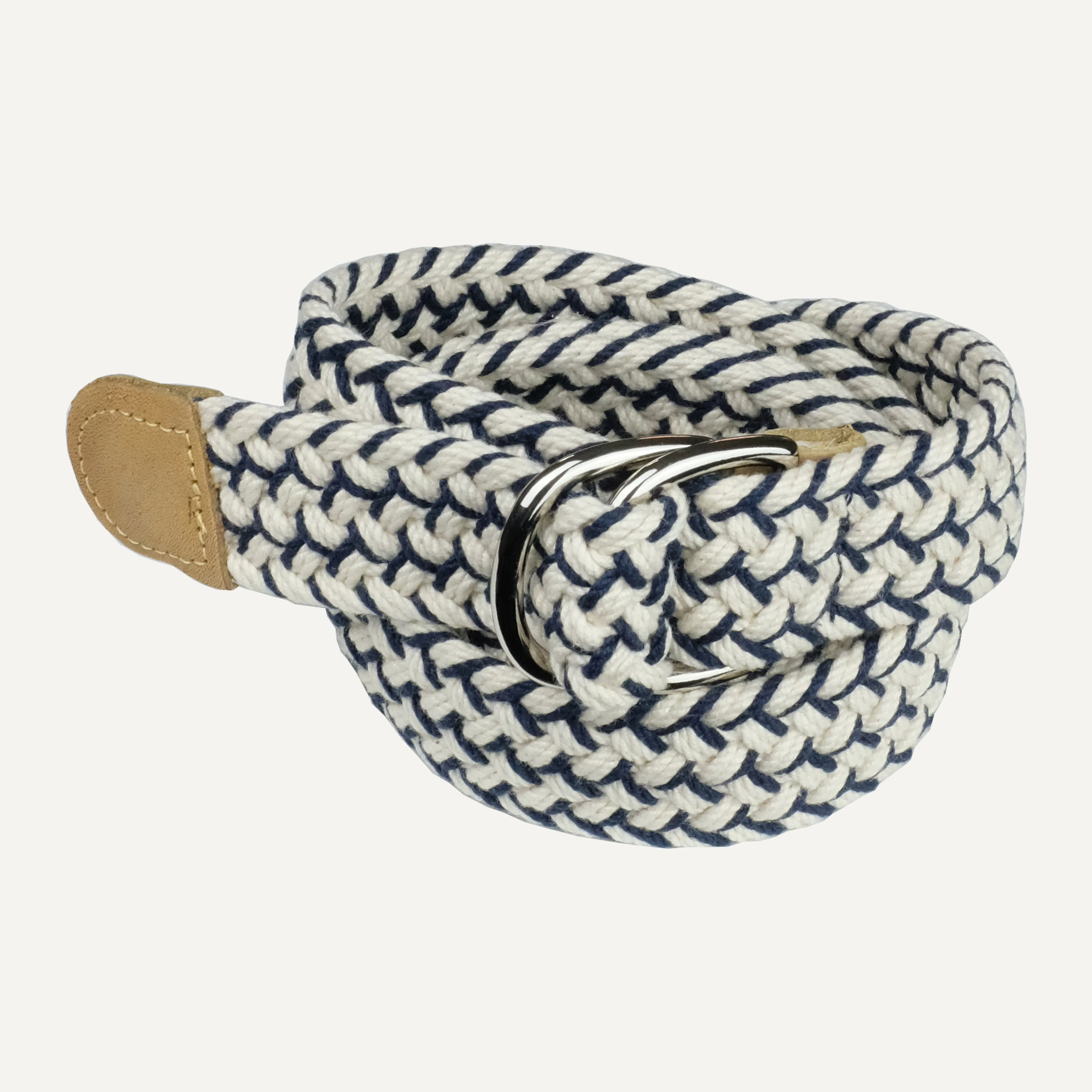 Navy & Natural Woven Cotton D-Ring Belt