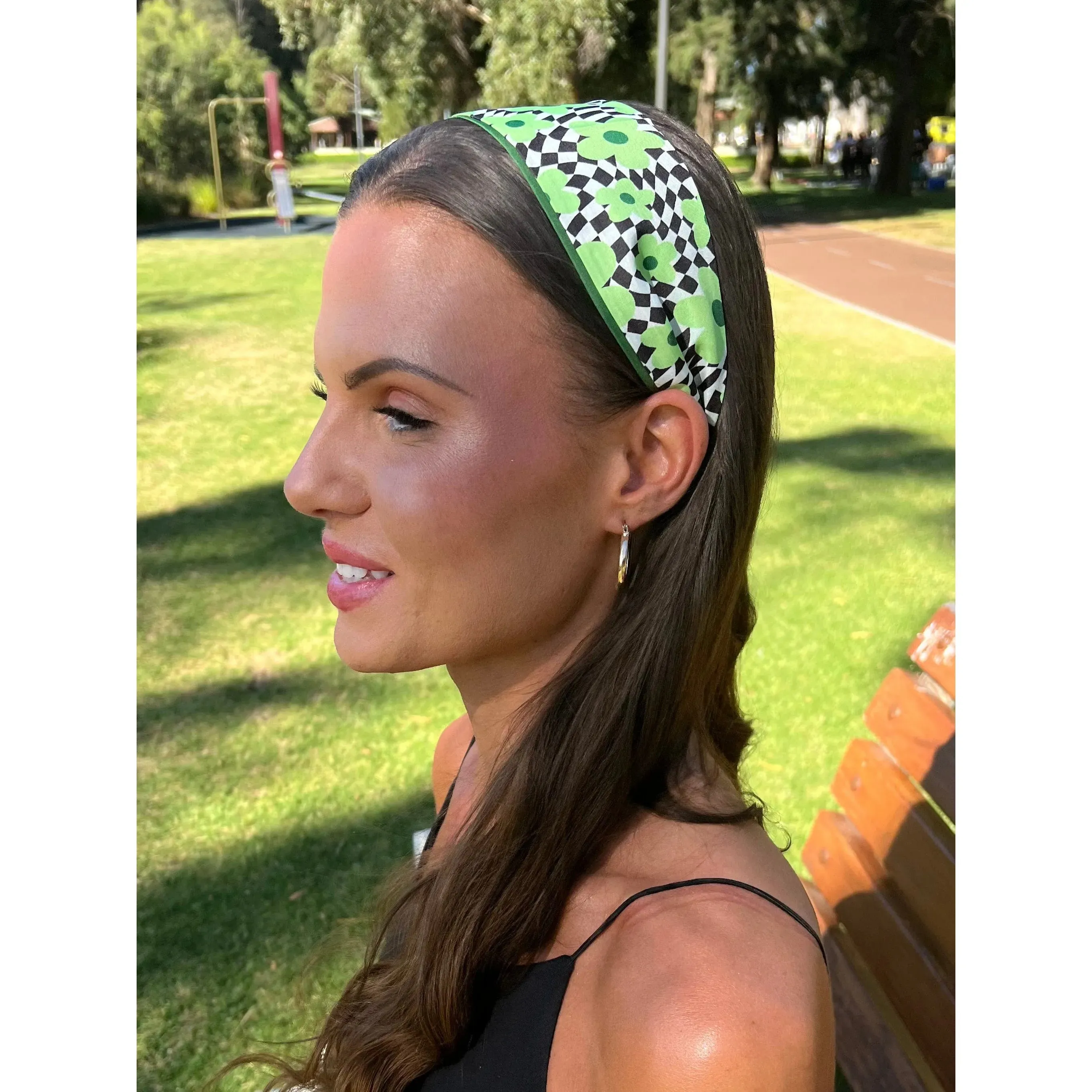 Neck Tie - Hair Band -  Green Floral Retro