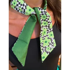 Neck Tie - Hair Band -  Green Floral Retro