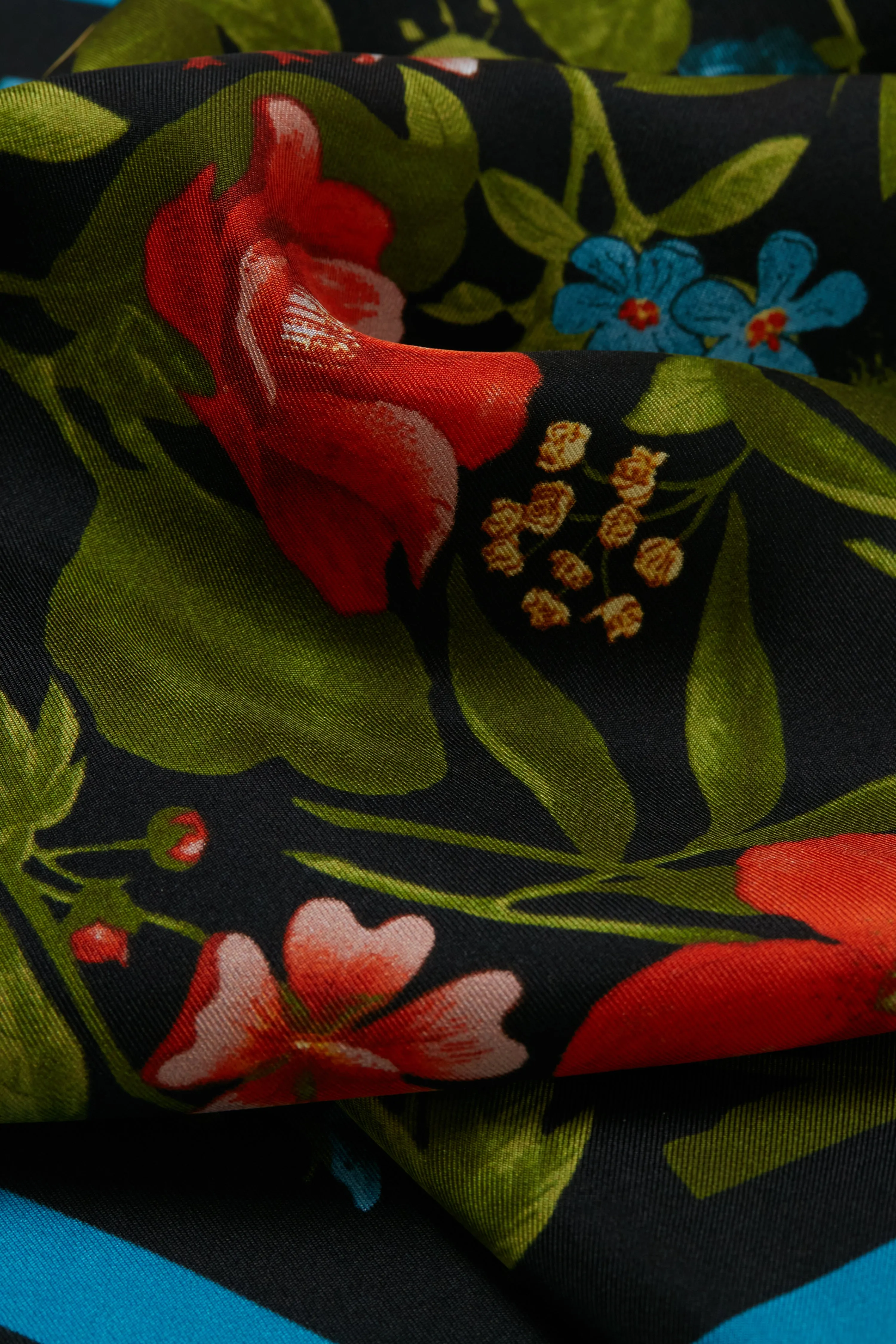 Noir Blooming Botanical Silk Scarf