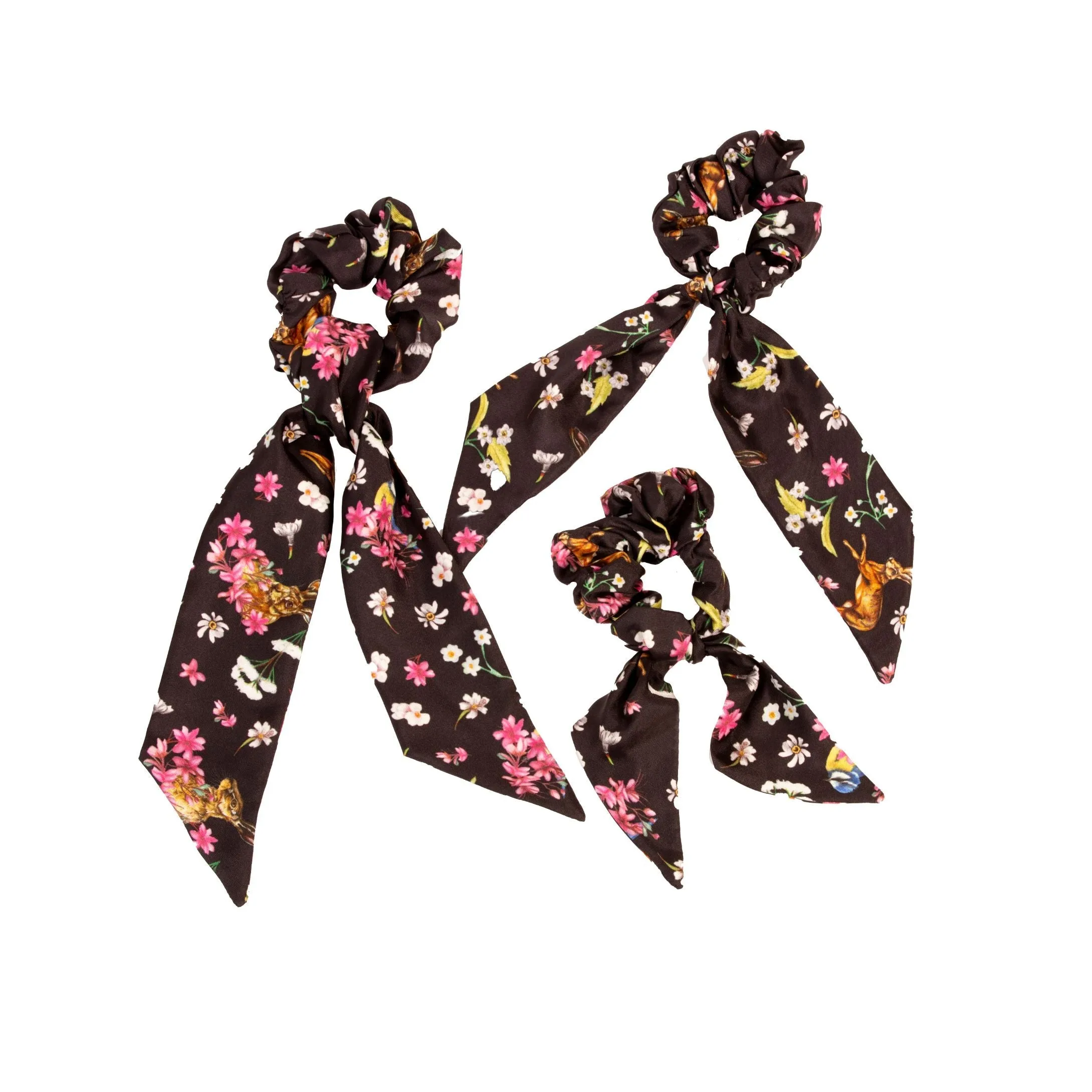 Oopsie Daisy Ebony Black Long Tail Silk Scrunchie