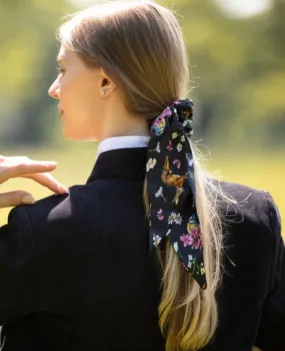 Oopsie Daisy Ebony Black Long Tail Silk Scrunchie