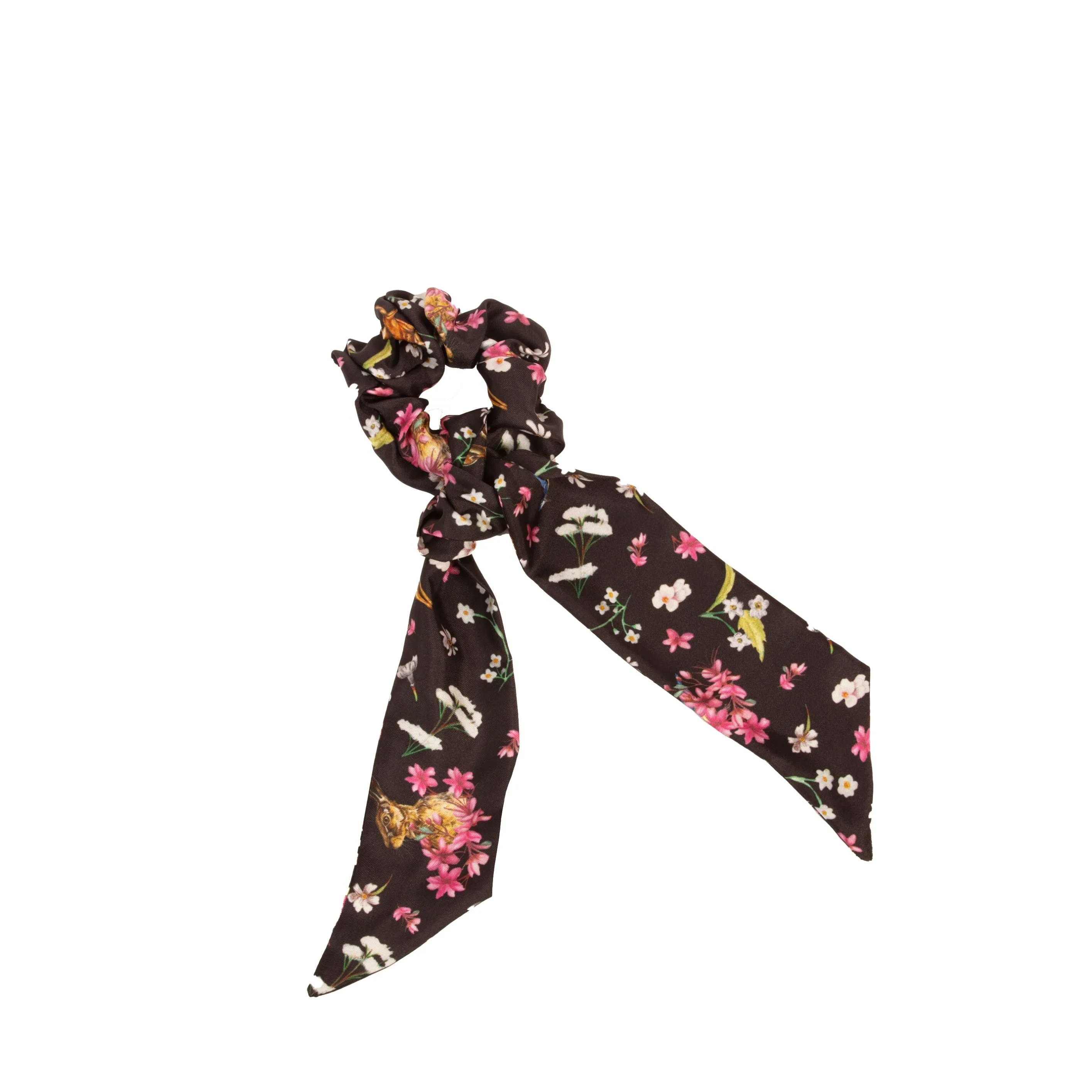 Oopsie Daisy Ebony Black Long Tail Silk Scrunchie