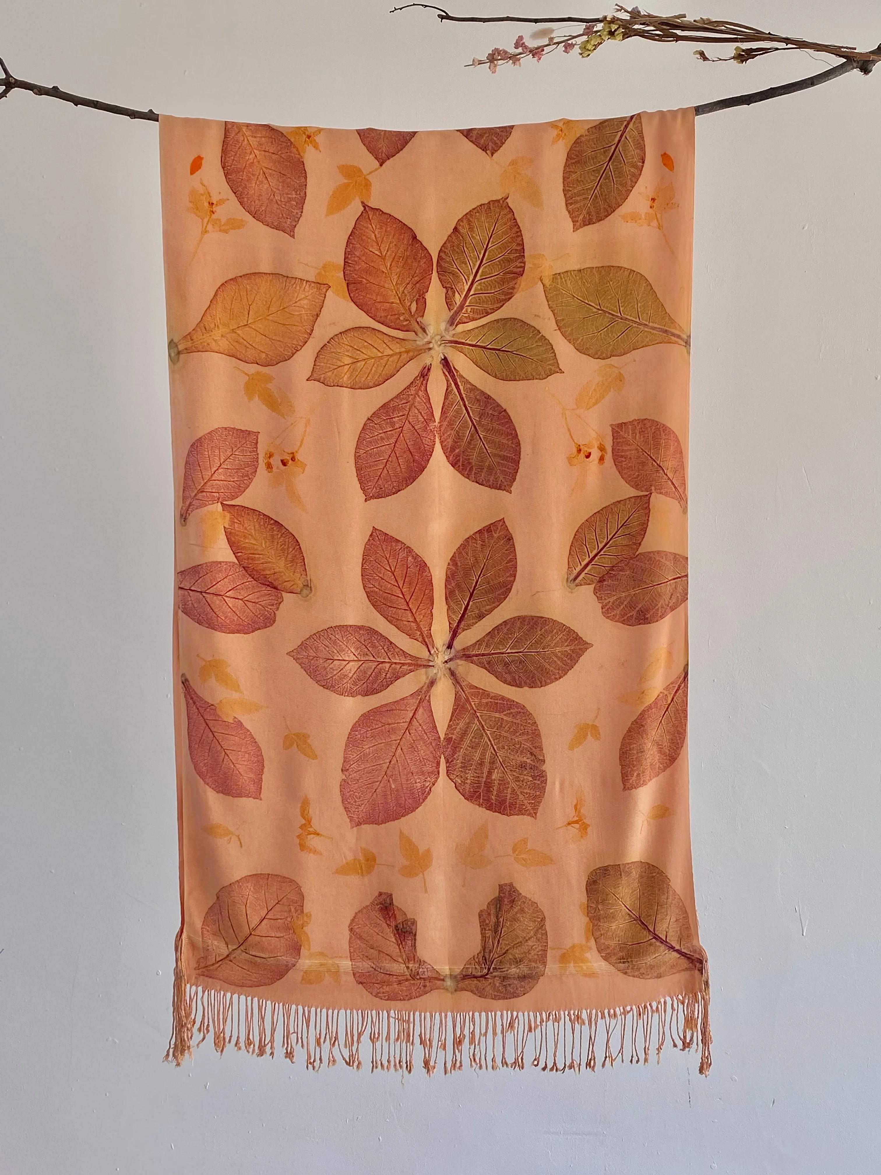 Peach Botanical Print Scarf | Indigenous Cotton | Handwoven & Naturally Dyed - 0018A-SY-HT