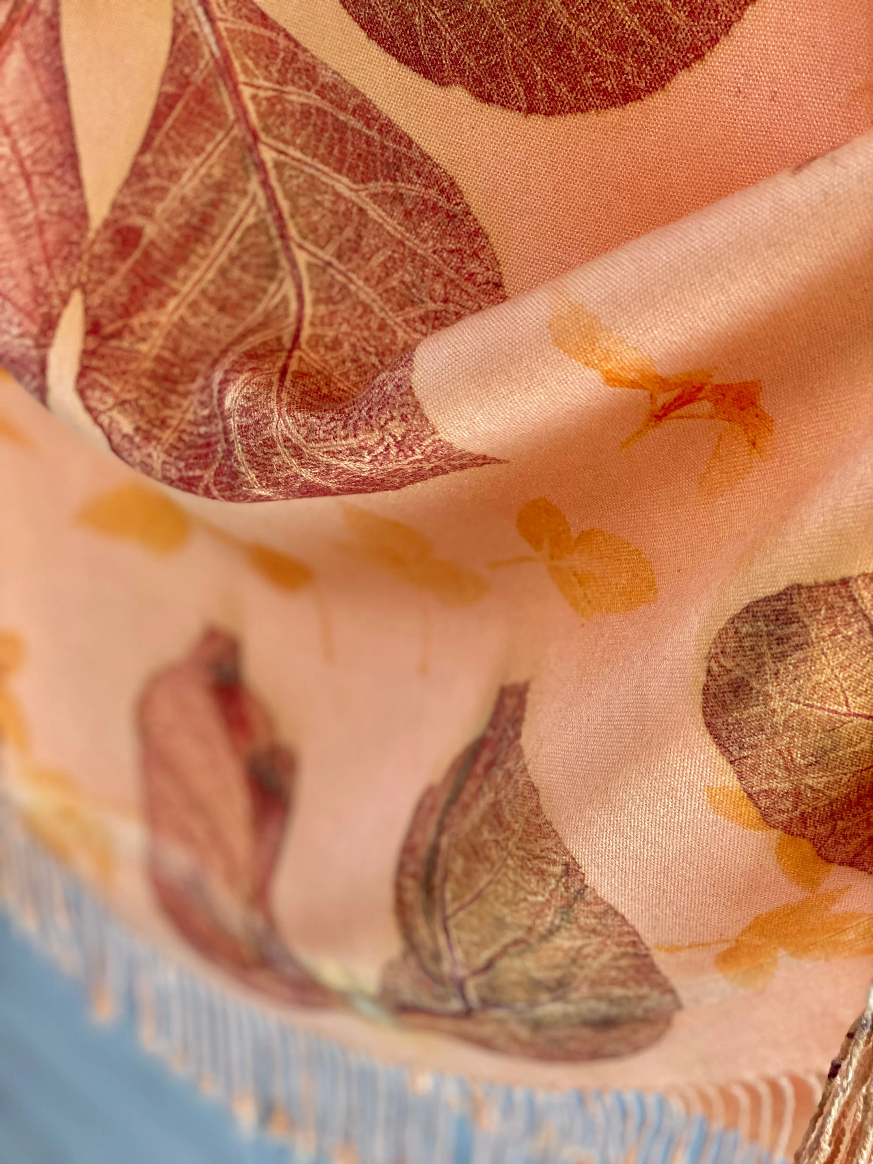 Peach Botanical Print Scarf | Indigenous Cotton | Handwoven & Naturally Dyed - 0018A-SY-HT