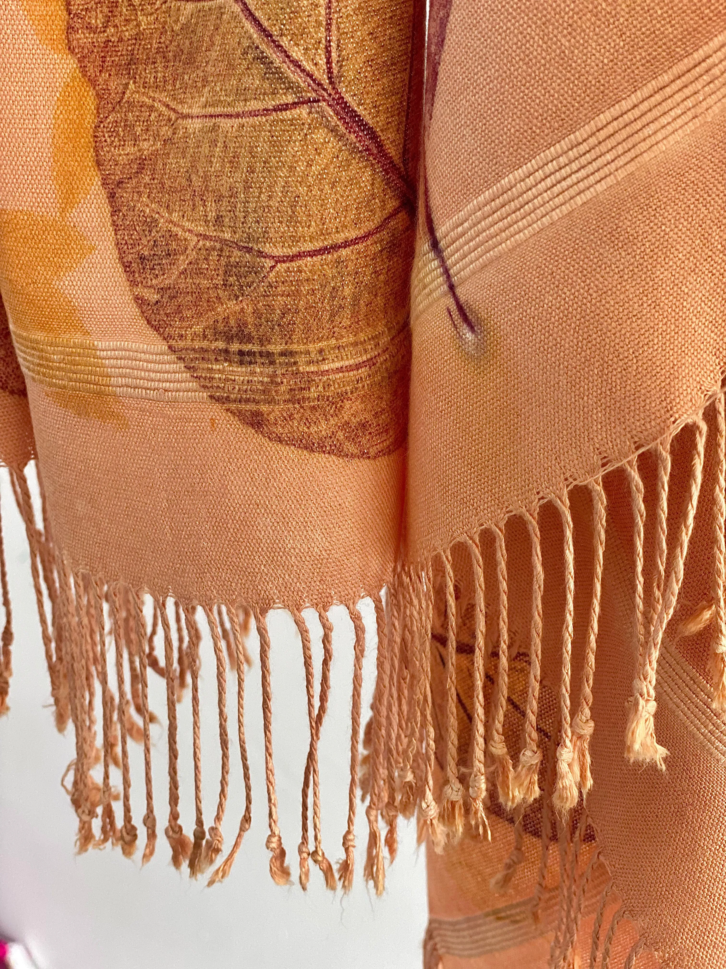 Peach Botanical Print Scarf | Indigenous Cotton | Handwoven & Naturally Dyed - 0018A-SY-HT
