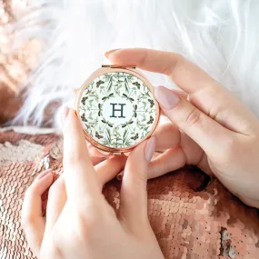 Personalised Botanical Initial Rose Gold Compact Mirror
