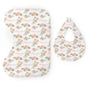 Personalized  Bib & Burp Cloth Set | Springtime Floral