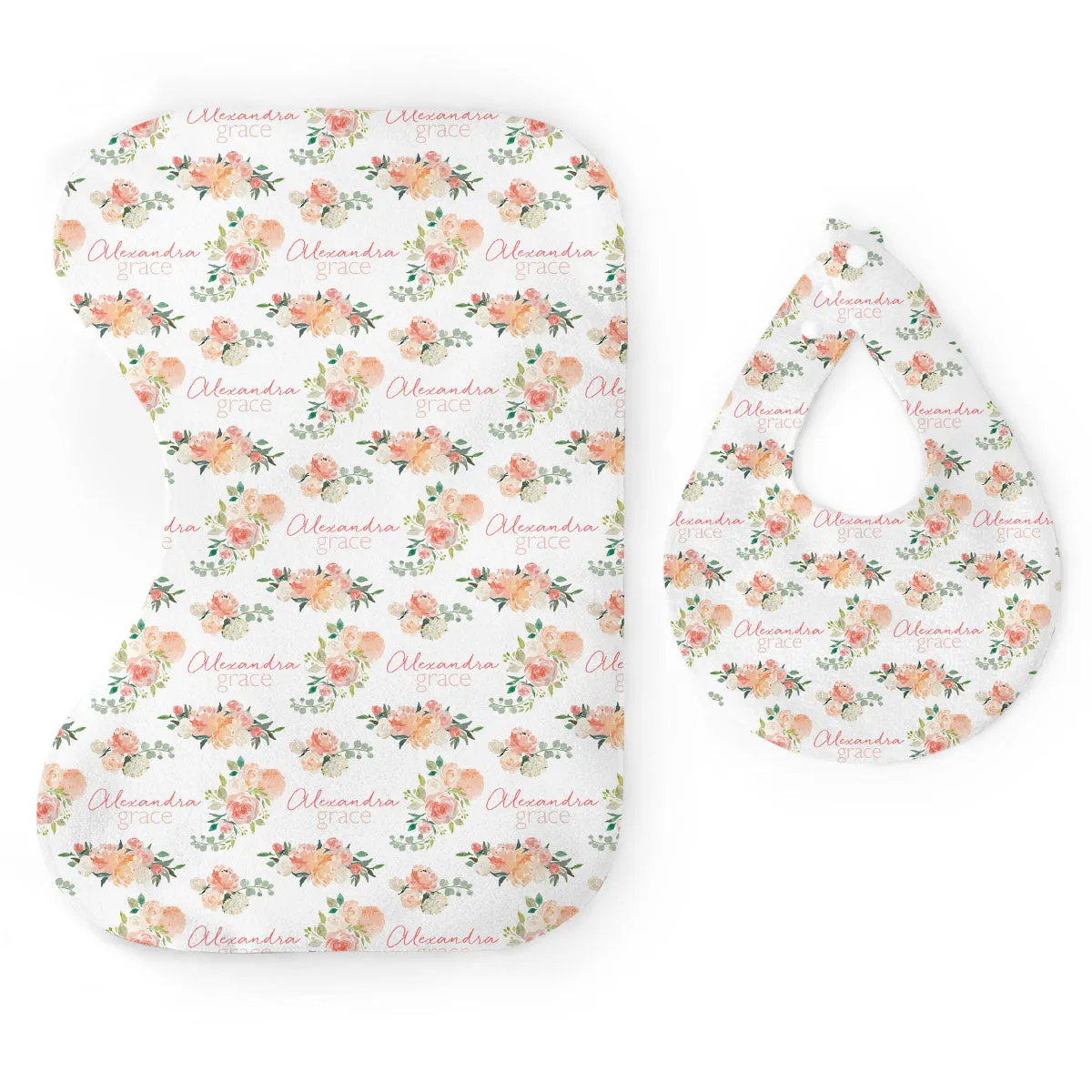 Personalized  Bib & Burp Cloth Set | Springtime Floral
