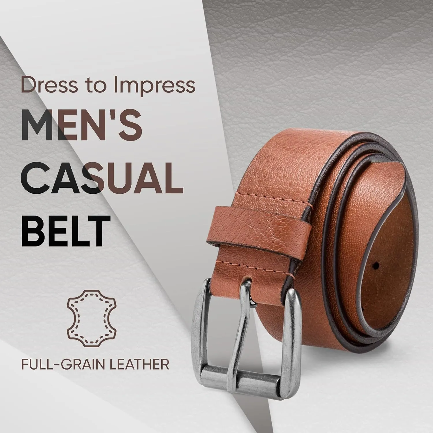 Prospero Comfort Men's Casual Belt Super Soft Full Grain Leather Roller Buckle 38MM 1.5 inch Black Brown Tan