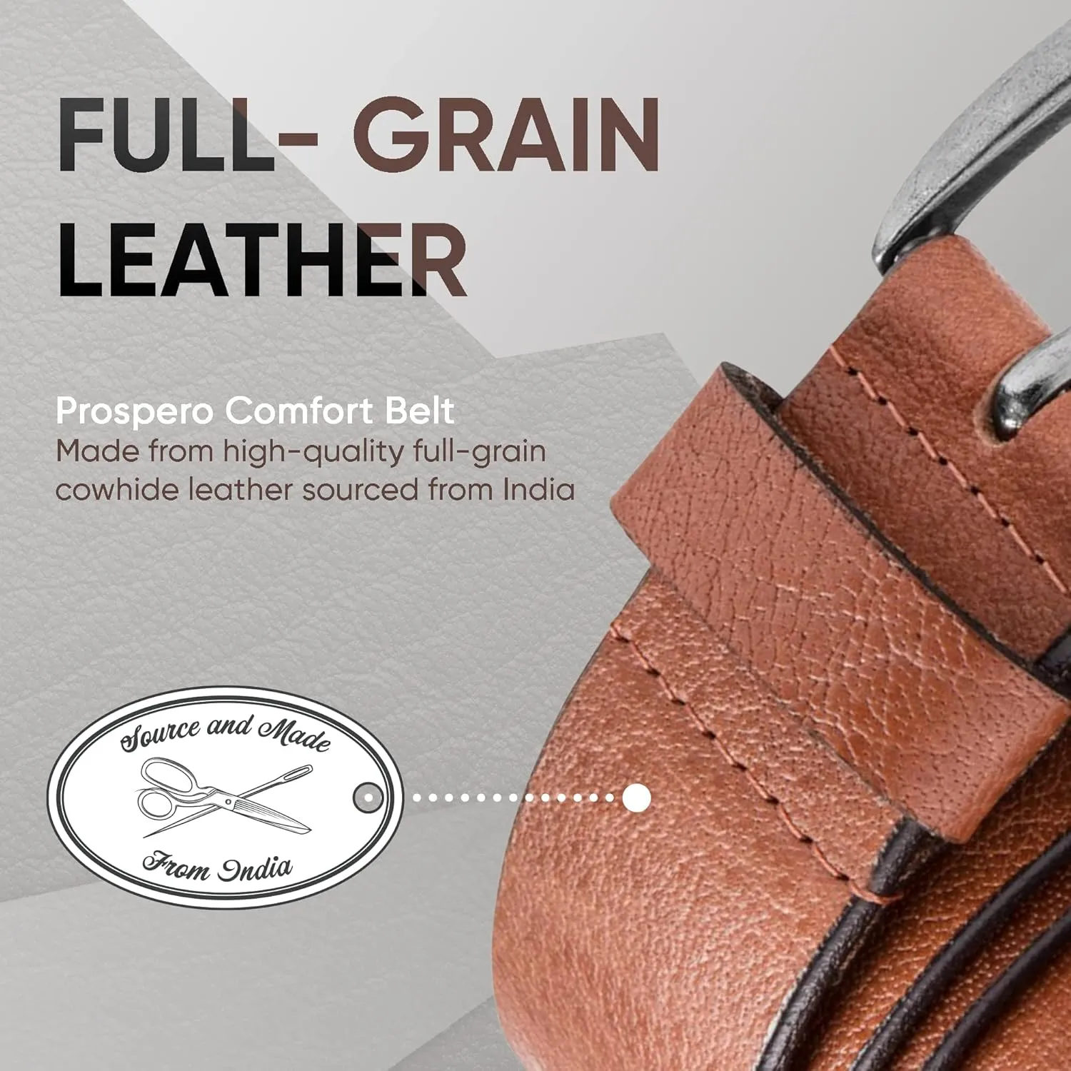 Prospero Comfort Men's Casual Belt Super Soft Full Grain Leather Roller Buckle 38MM 1.5 inch Black Brown Tan