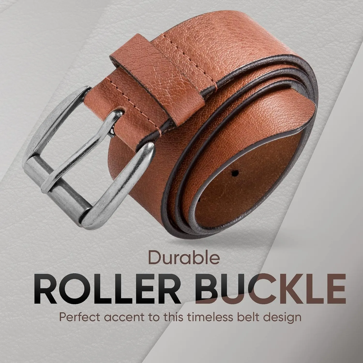 Prospero Comfort Men's Casual Belt Super Soft Full Grain Leather Roller Buckle 38MM 1.5 inch Black Brown Tan