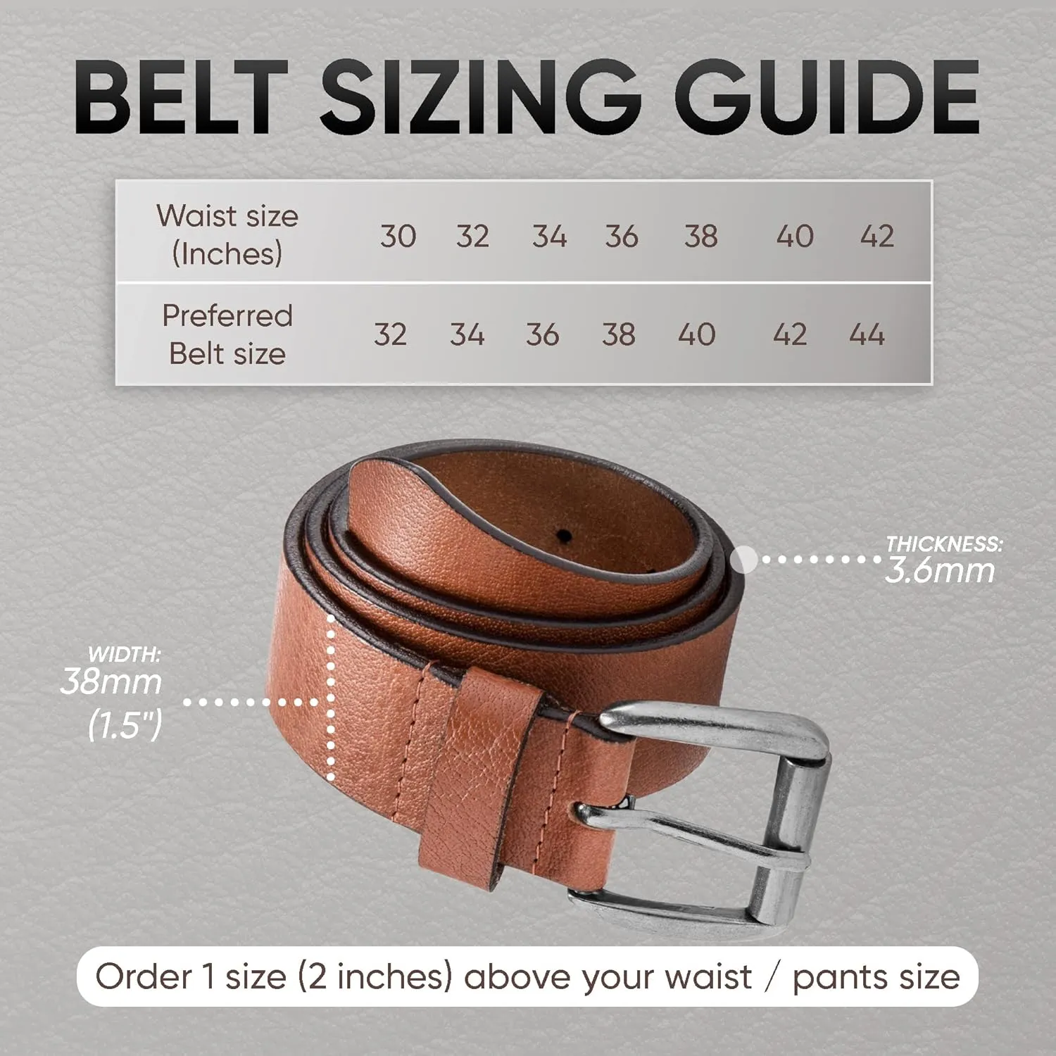 Prospero Comfort Men's Casual Belt Super Soft Full Grain Leather Roller Buckle 38MM 1.5 inch Black Brown Tan