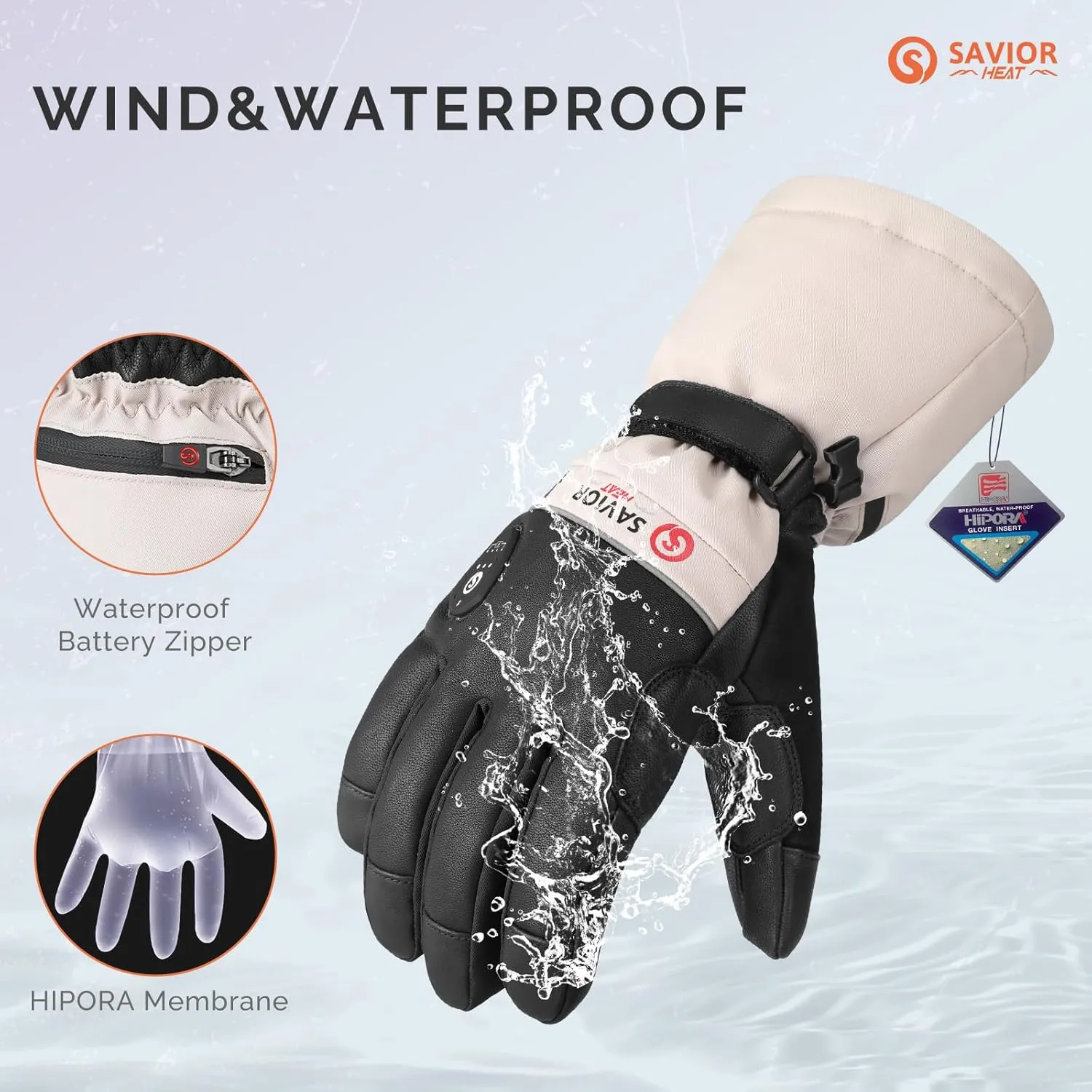 SAVIOR HEAT Heated Skiing Gloves for Men Women, Electric Ski Glove Rechargeable Battery Heated Hand for Motorcycle Skiing