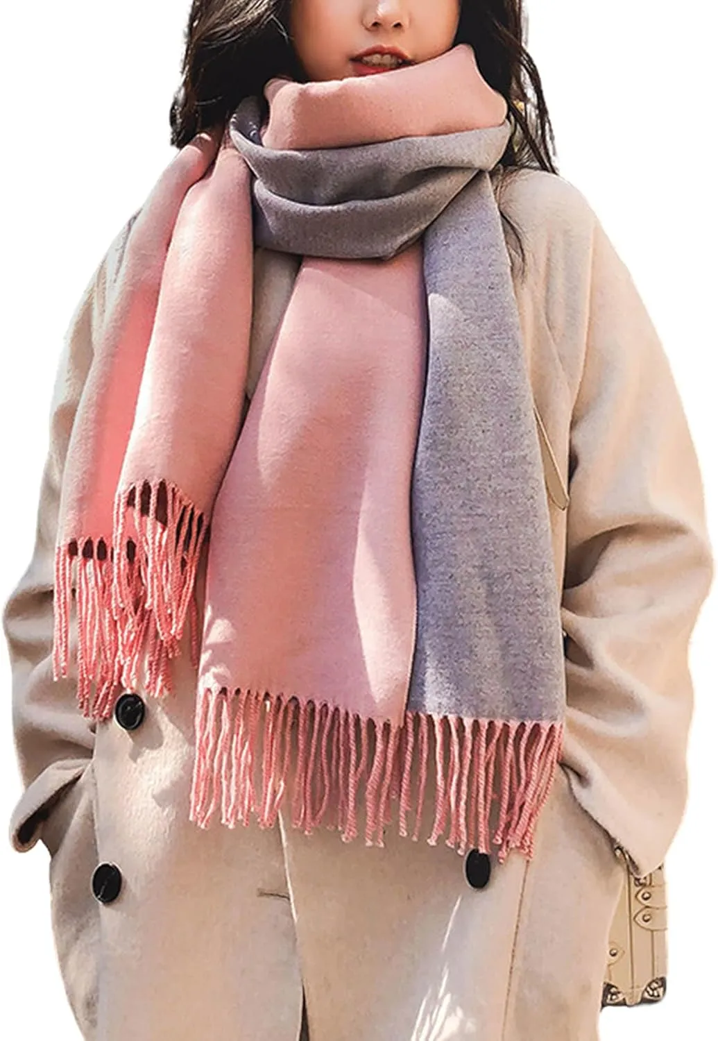 Scarf Wraps for Women, Winter Scarf Necklace, Warm Double Color Scarves, 6.5 Feet Long Women Scarf