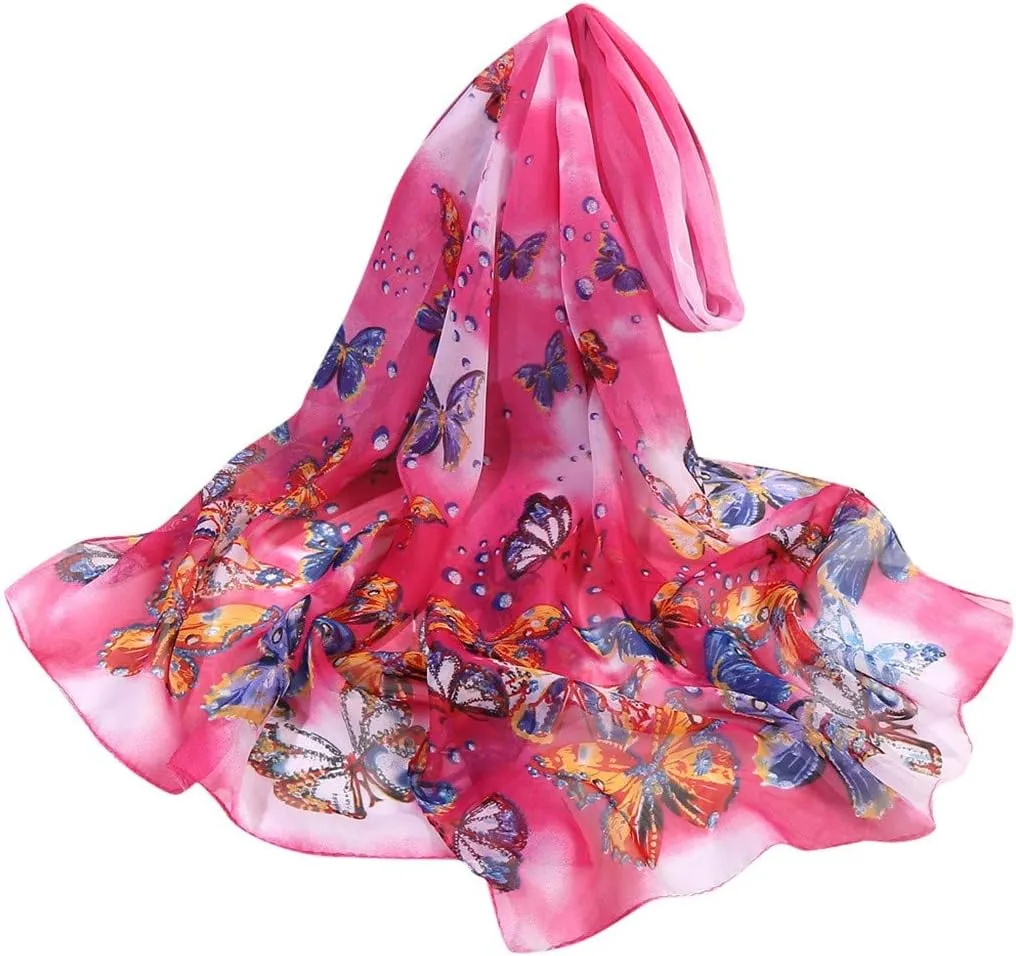 Scarfs for Women Simulation Shawl Flower 160 * 50cm Women Print Soft Scarves Wrap Long Silk Scarf (Hot Pink-1, One Size)
