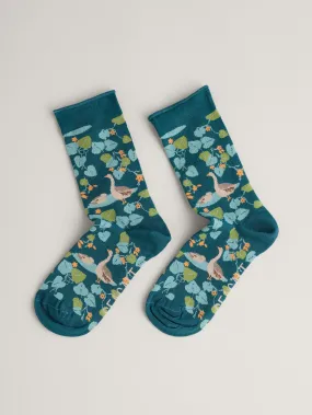Seasalt Cornwall women's bamboo arty socks leafy shade dark jade