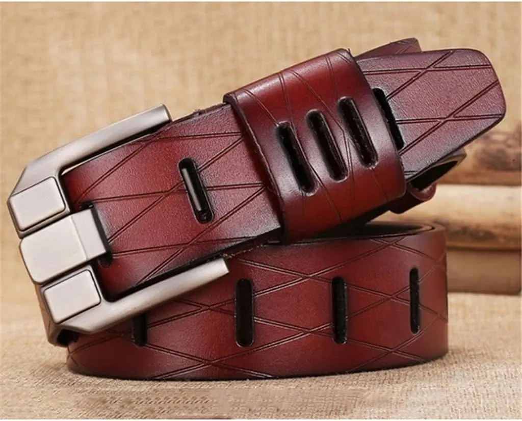 Soft Genuine Leather Belt Men Cow Cowhide Belts Retro Styles Wide Pin Buckle Jeans Accessories