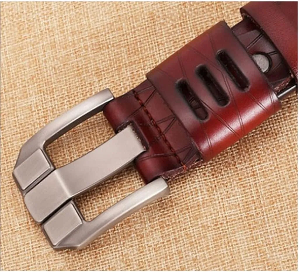 Soft Genuine Leather Belt Men Cow Cowhide Belts Retro Styles Wide Pin Buckle Jeans Accessories
