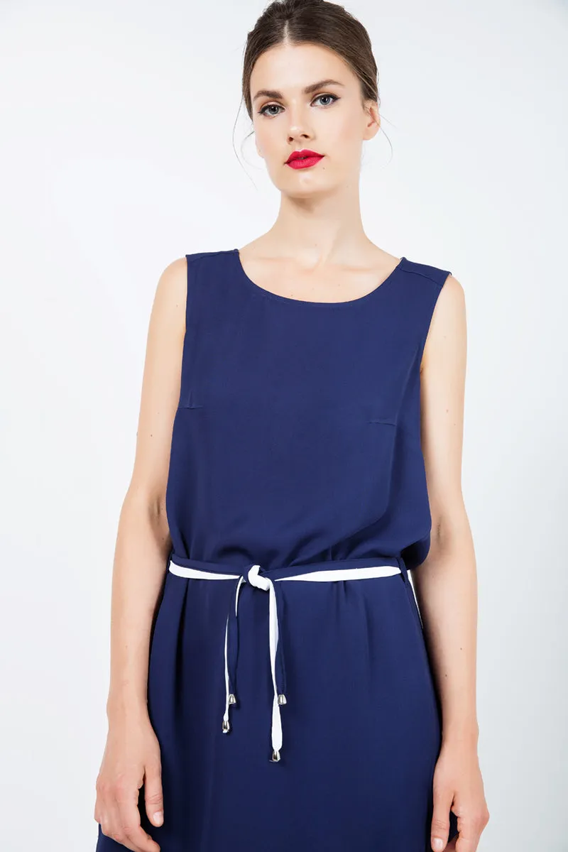 Solid Colour Straight Dress with Belt