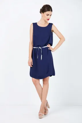 Solid Colour Straight Dress with Belt