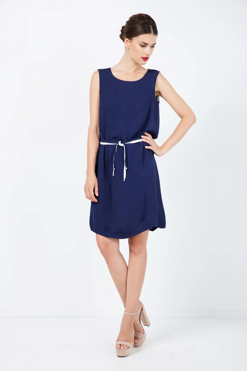 Solid Colour Straight Dress with Belt
