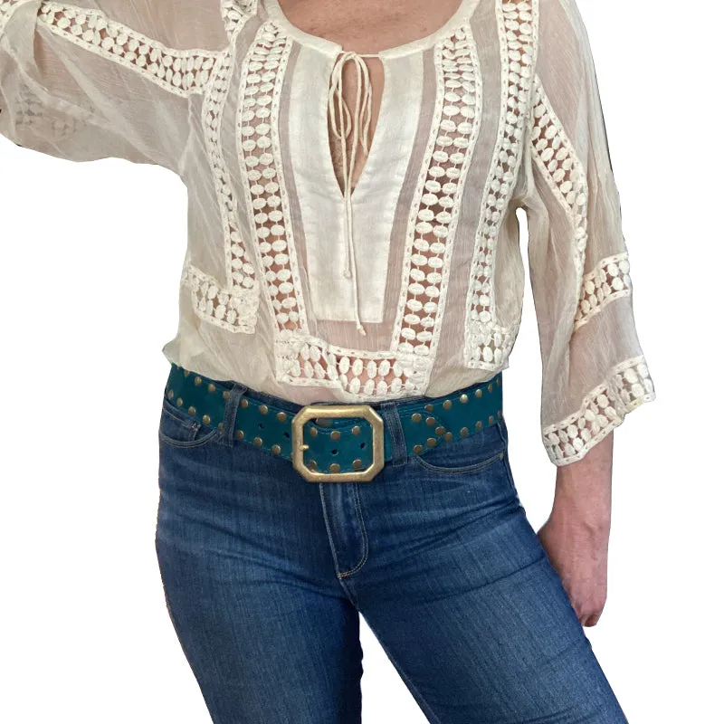 Squared Off Buckle - Teal Suede