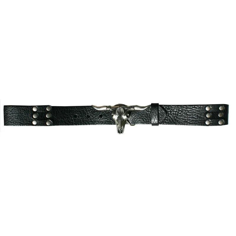 Steer Belt - Black with Antique Nickel