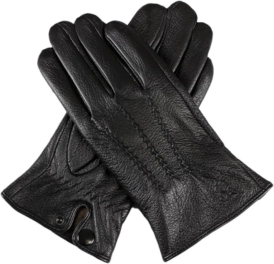 Touch Screen Deerskin Leather Gloves Men's Winter Warm fleece Lining Motorcycle Riding Car Driving Gloves